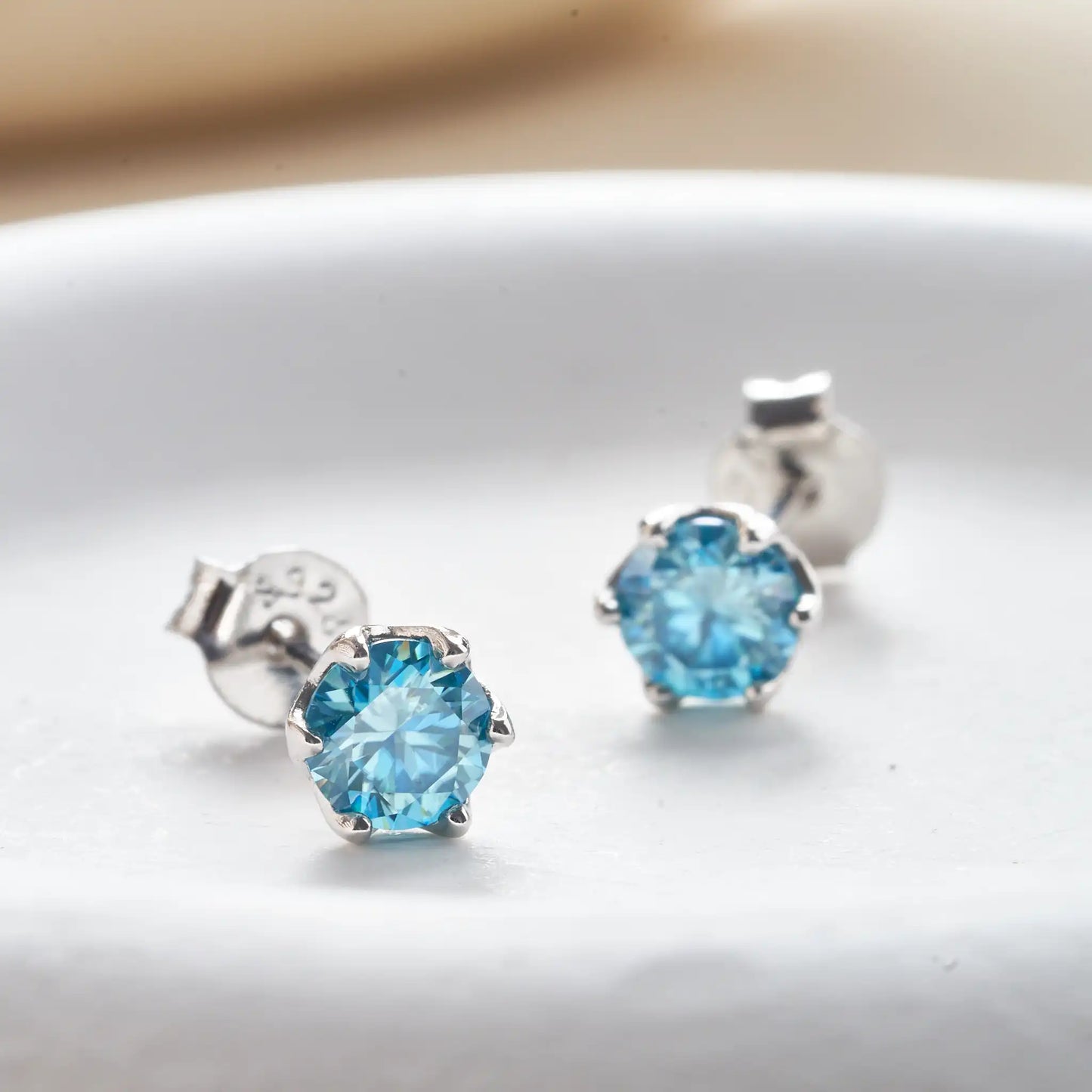 Sea Blue Moissanite Stud Earrings 0.5-2.0 Ct 925 Sterling Silver Wedding