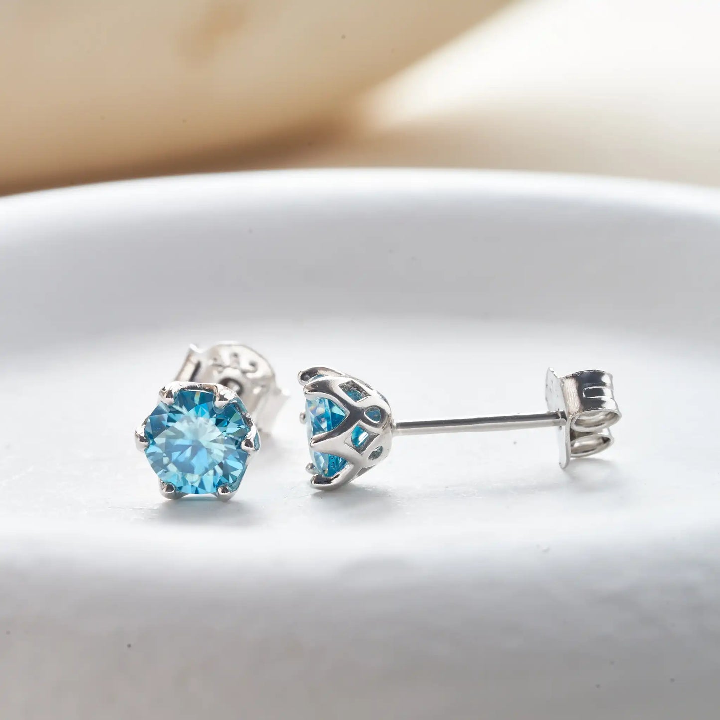 Sea Blue Moissanite Stud Earrings 0.5-2.0 Ct 925 Sterling Silver Wedding
