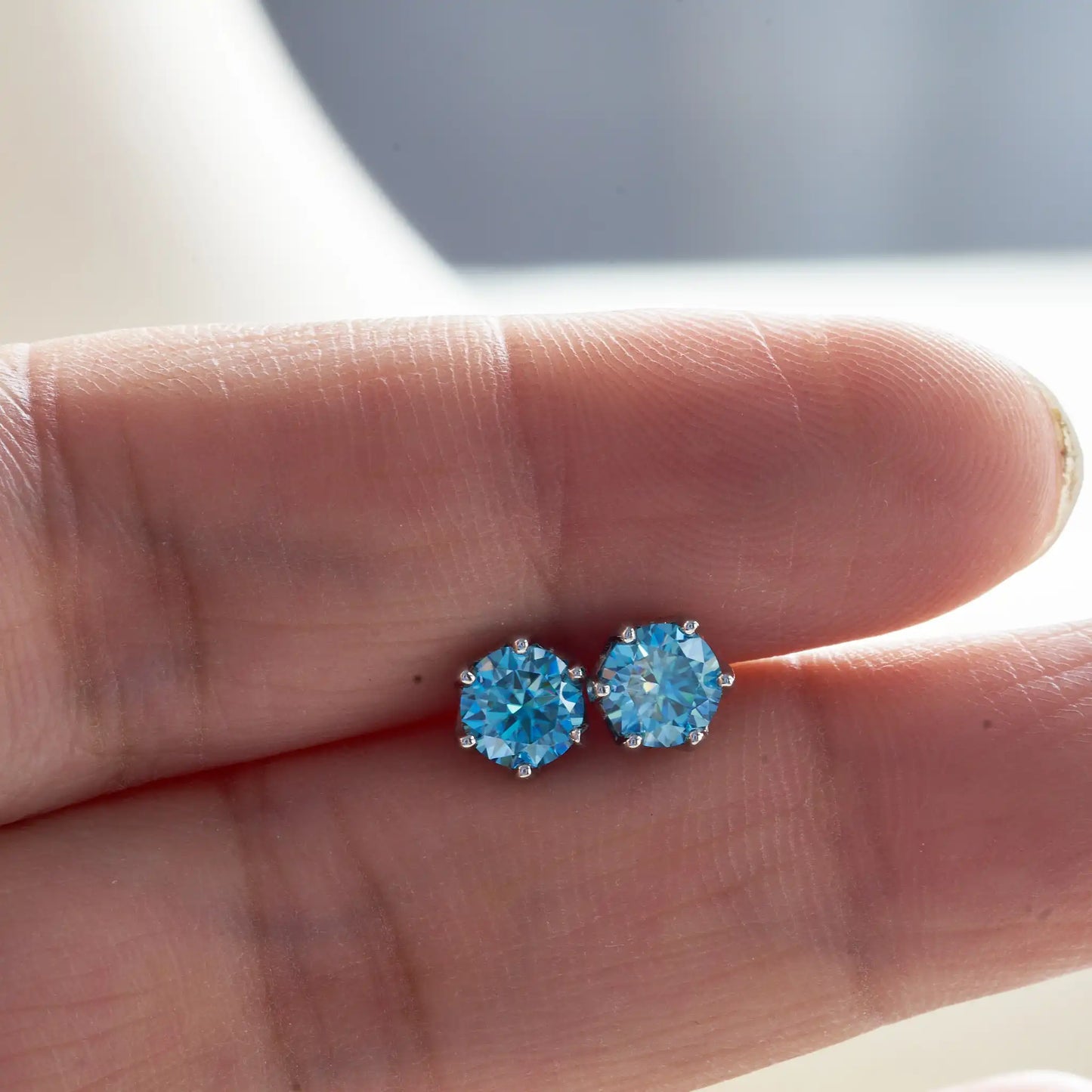 Sea Blue Moissanite Stud Earrings 0.5-2.0 Ct 925 Sterling Silver Wedding