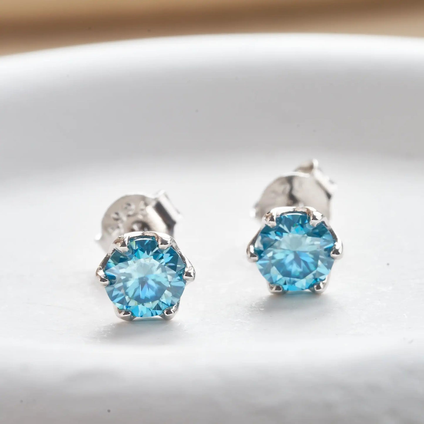 Sea Blue Moissanite Stud Earrings 0.5-2.0 Ct 925 Sterling Silver Wedding