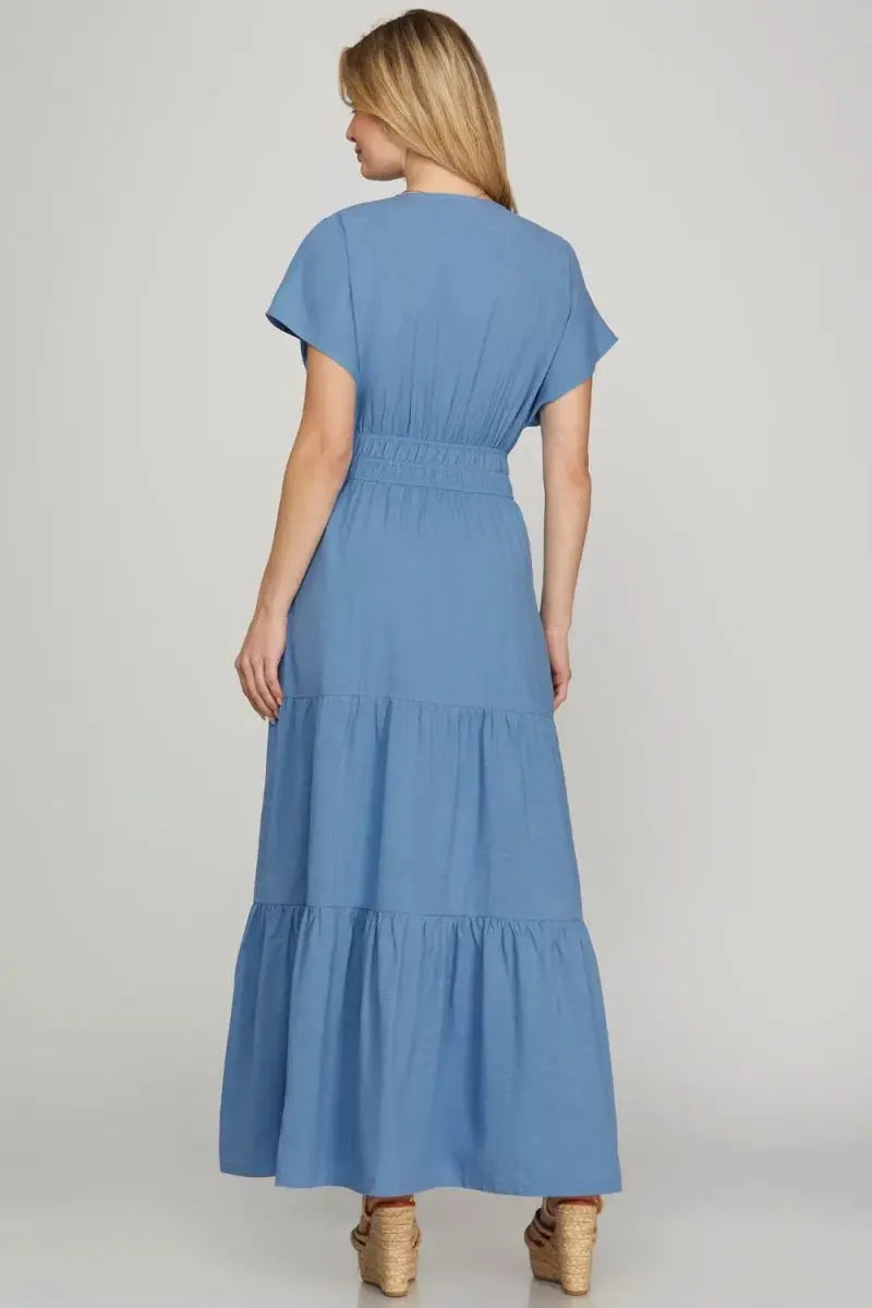 Maxi Dress - Surplice Tiered with Pockets - Casual Summer
