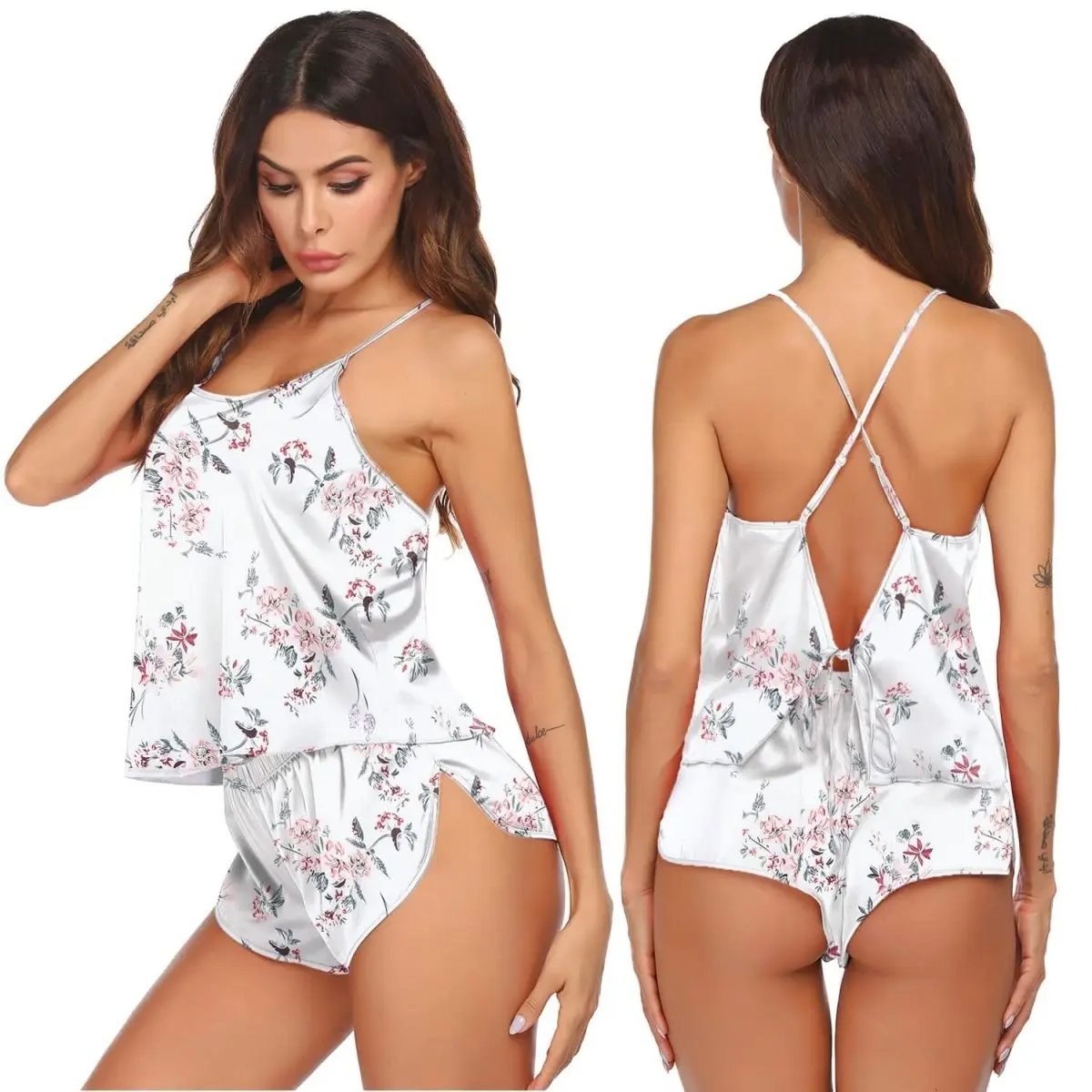 Love Salve Satin Pajamas Women's Backless Lingerie Cami Shorts Set Nightwear