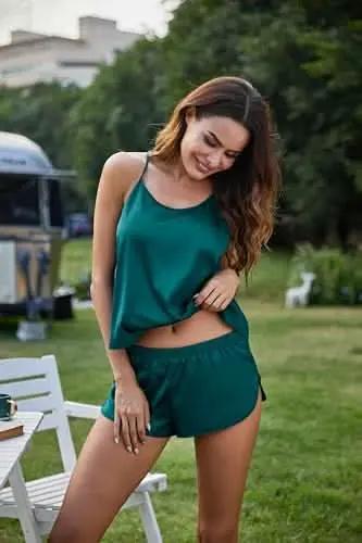 Love Salve Satin Pajamas Women's Backless Lingerie Cami Shorts Set Nightwear