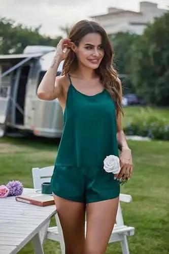 Love Salve Satin Pajamas Women's Backless Lingerie Cami Shorts Set Nightwear