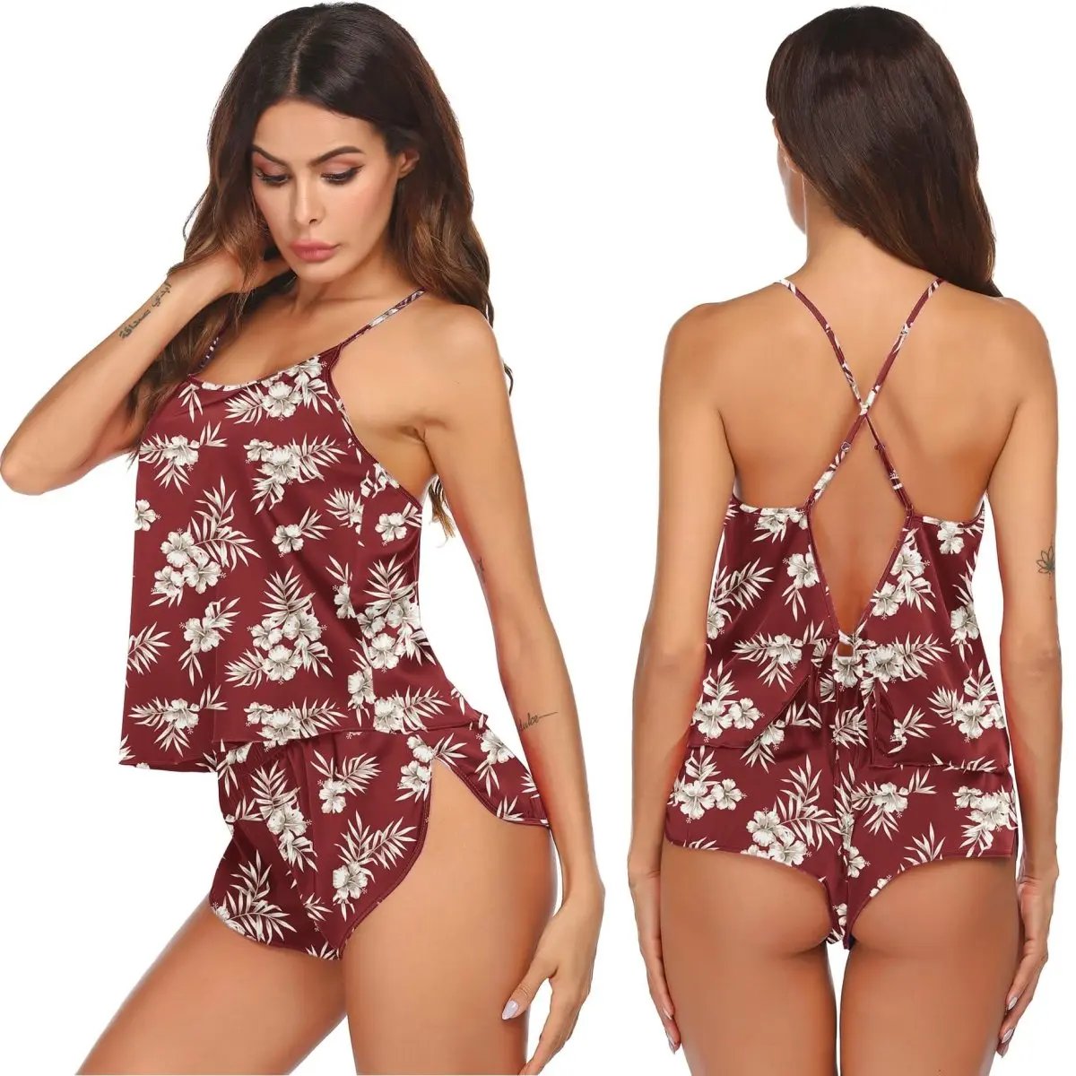 Love Salve Satin Pajamas Women's Backless Lingerie Cami Shorts Set Nightwear