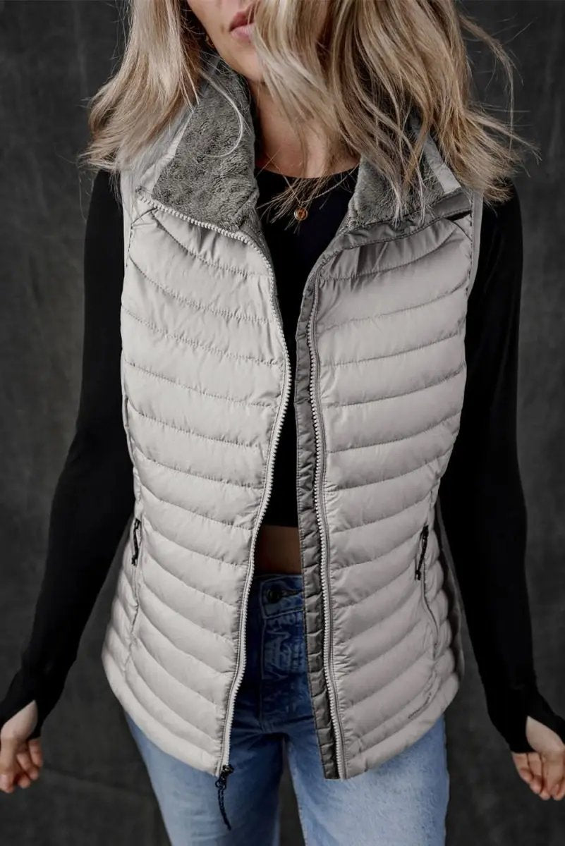 Love Salve Quilted Puffer Vest Women's Silvery Layering — Lightweight Warmth