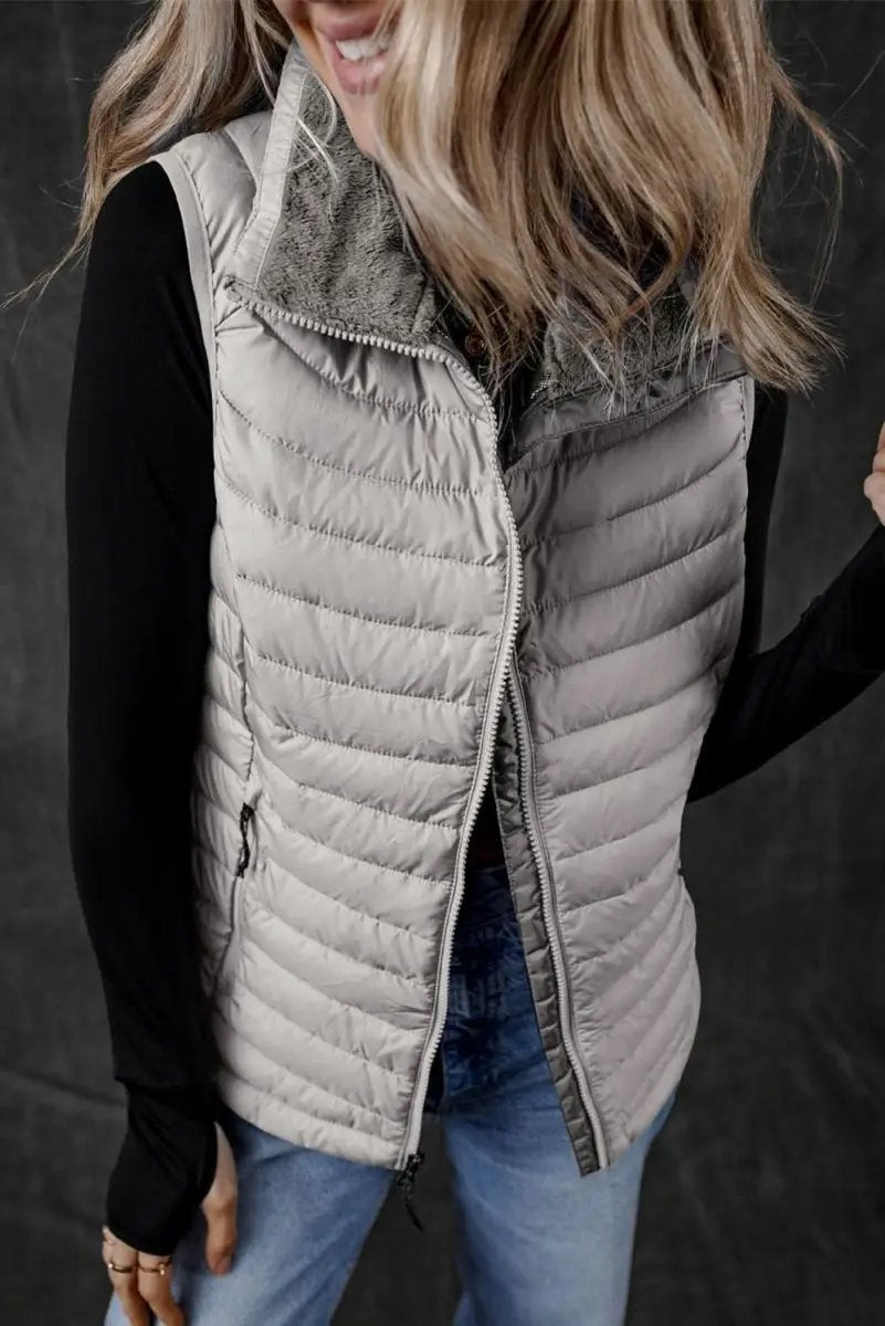 Love Salve Quilted Puffer Vest Women's Silvery Layering — Lightweight Warmth