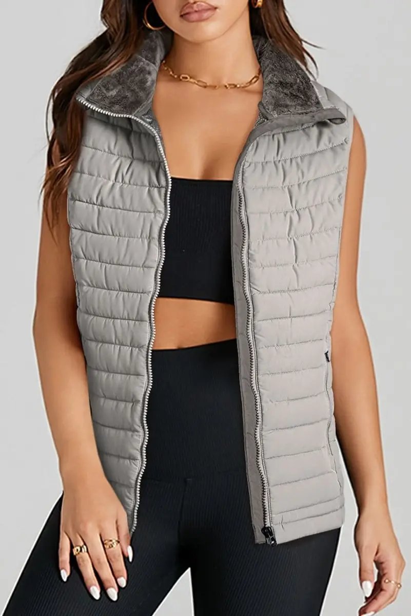 Love Salve Quilted Puffer Vest Women's Silvery Layering — Lightweight Warmth