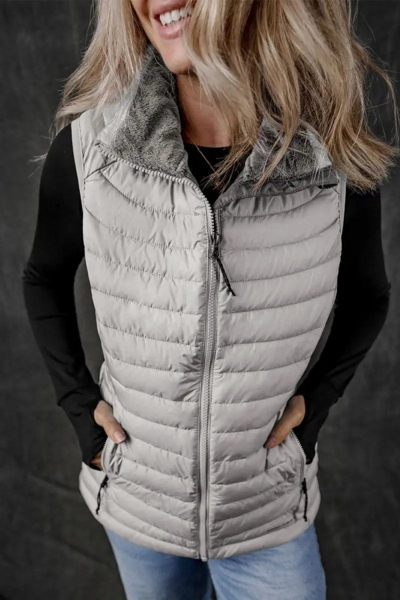 Love Salve Quilted Puffer Vest Women's Silvery Layering — Lightweight Warmth