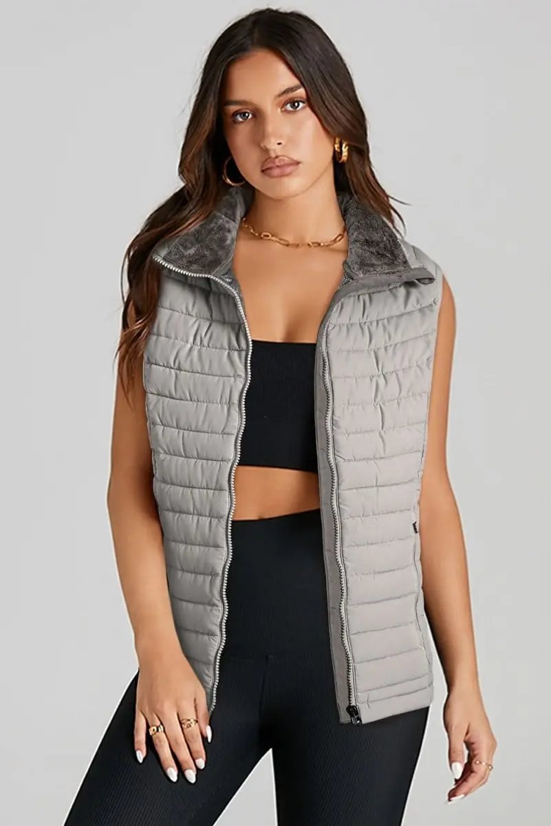 Love Salve Quilted Puffer Vest Women's Silvery Layering — Lightweight Warmth