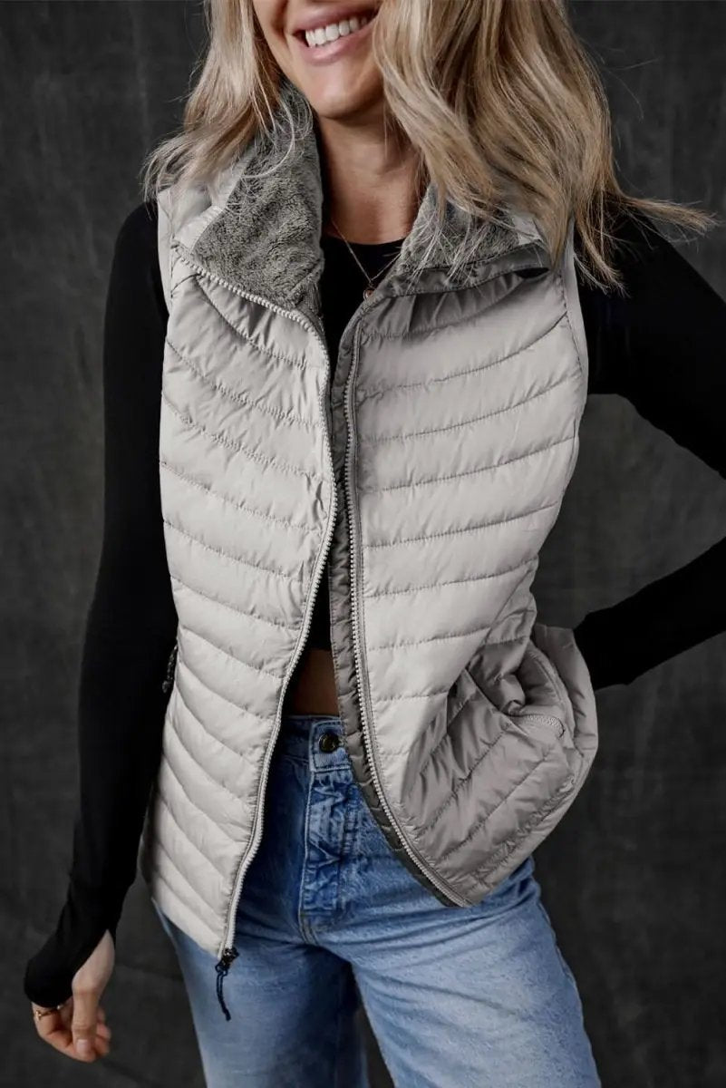 Love Salve Quilted Puffer Vest Women's Silvery Layering — Lightweight Warmth