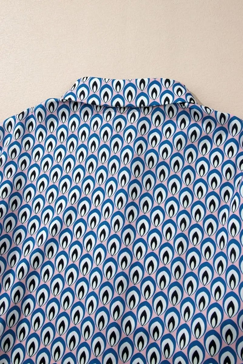 Tops/Blouses & Shirts Love Salve Sky Blue Abstract Oversized Shirt Women's Button-Up Top: Shirred Cuffs, Spring Style