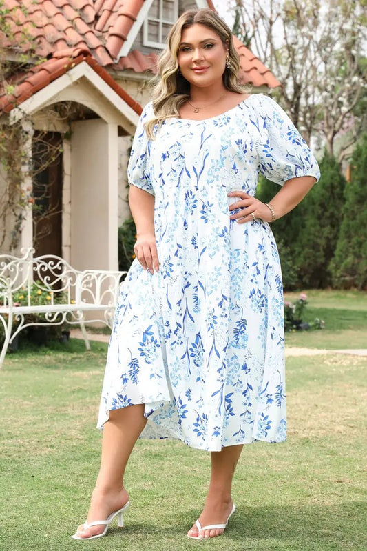 Vestido floral midi "Love Salve" para mujer, talla grande, para vacaciones, boda, línea A, escote corazón