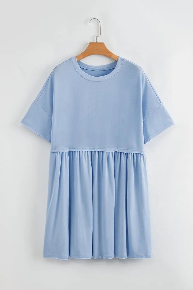 Dresses Love Salve Sky Blue Babydoll Dress Women's Casual Summer Mini Dress Pocketed, Raw Edge