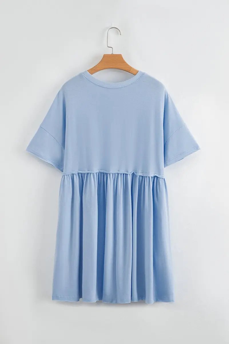 Dresses Love Salve Sky Blue Babydoll Dress Women's Casual Summer Mini Dress Pocketed, Raw Edge