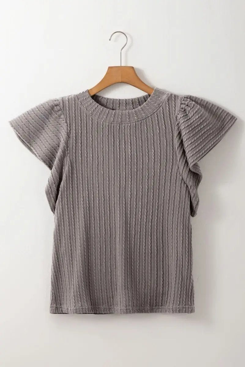 Tops/Blouses & Shirts Love Salve Textured Top Women's Casual Chic Flutter Sleeve Top Elegant, Solid Color