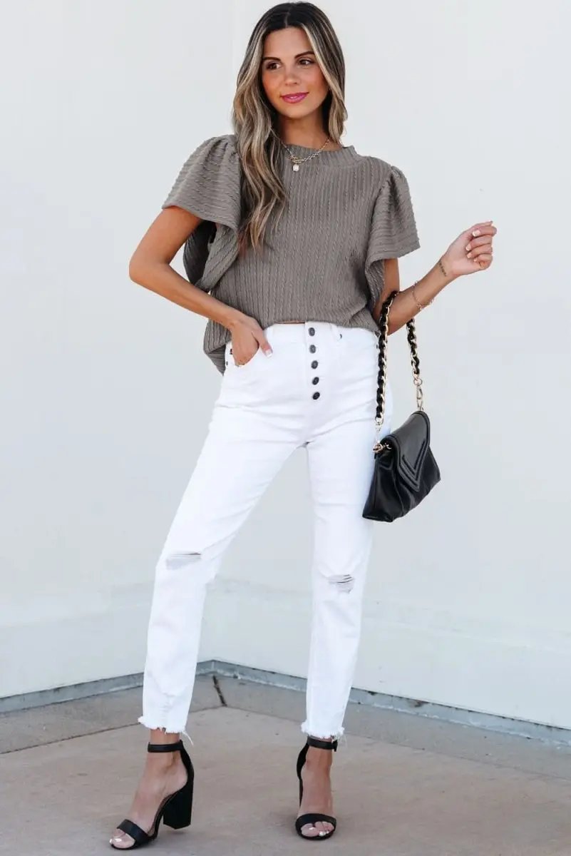Tops/Blouses & Shirts Love Salve Textured Top Women's Casual Chic Flutter Sleeve Top Elegant, Solid Color