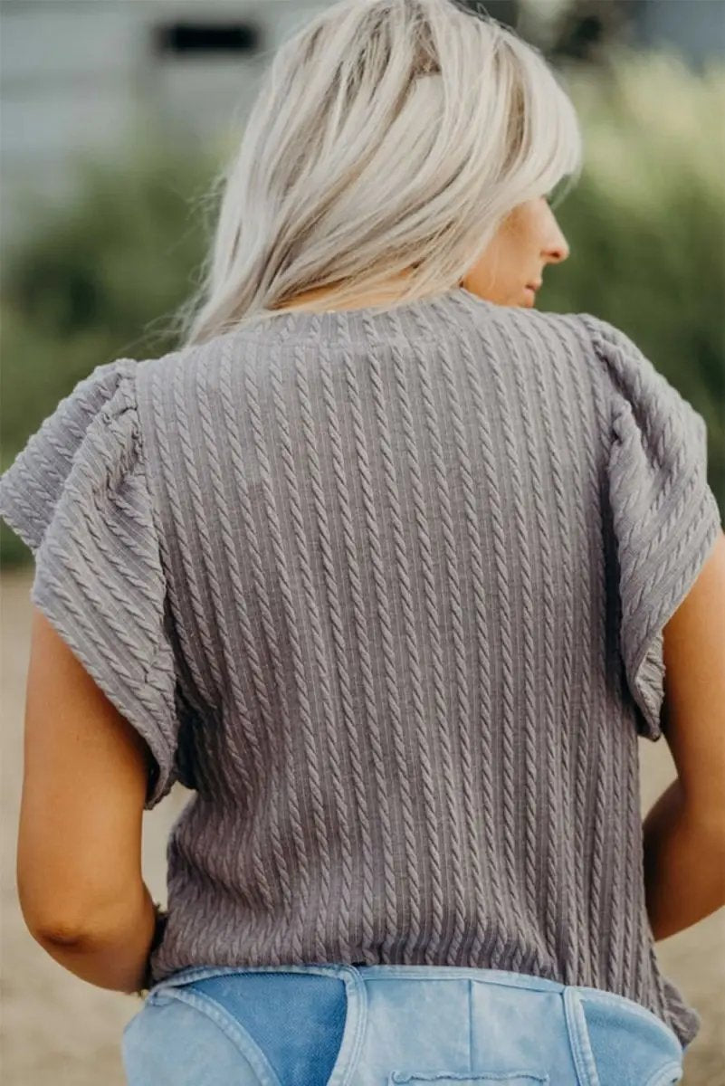 Tops/Blouses & Shirts Love Salve Textured Top Women's Casual Chic Flutter Sleeve Top Elegant, Solid Color