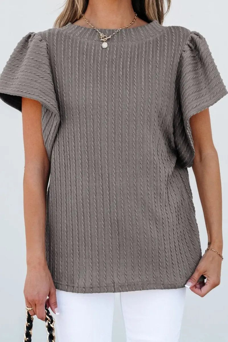 Tops/Blouses & Shirts Love Salve Textured Top Women's Casual Chic Flutter Sleeve Top Elegant, Solid Color