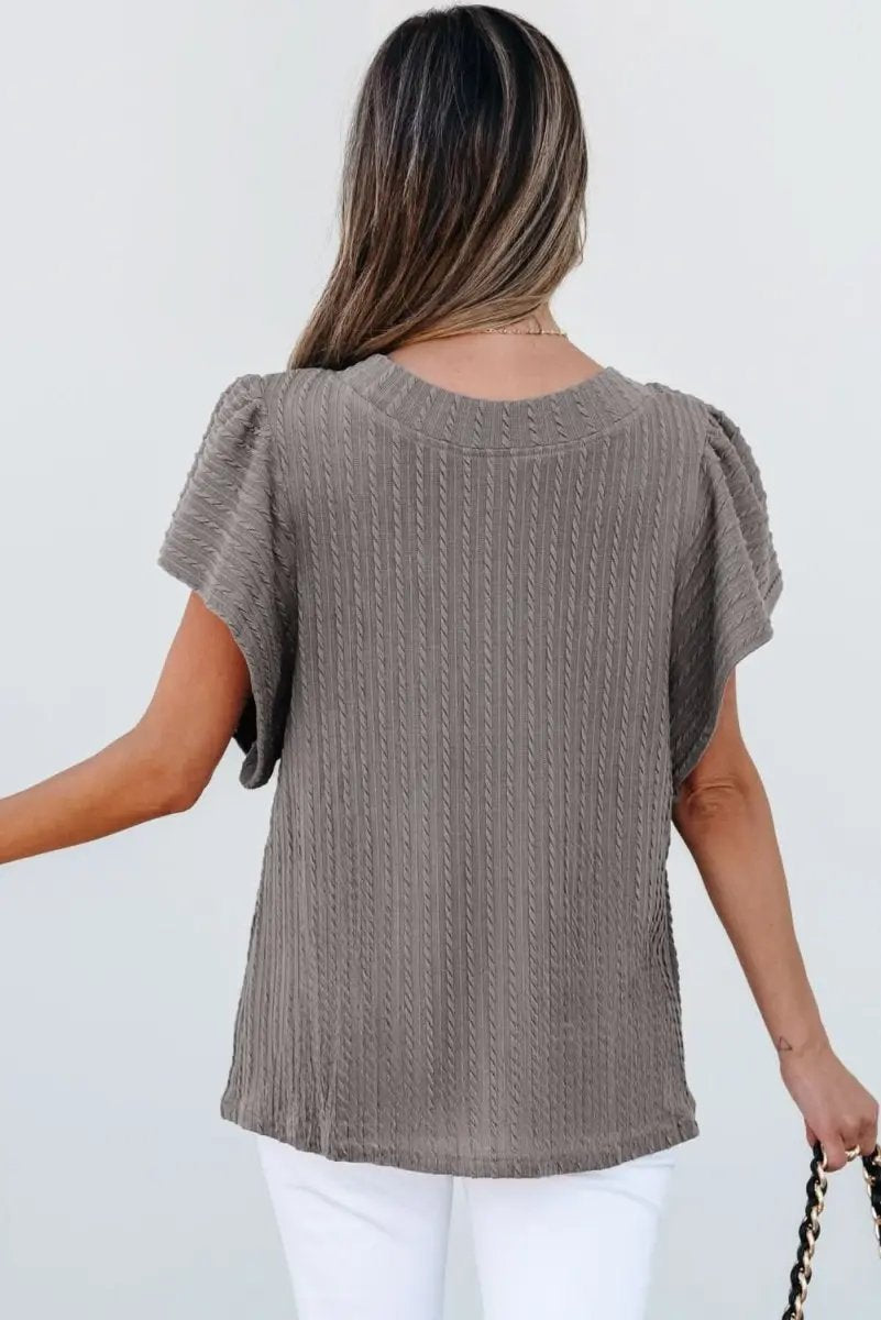 Tops/Blouses & Shirts Love Salve Textured Top Women's Casual Chic Flutter Sleeve Top Elegant, Solid Color