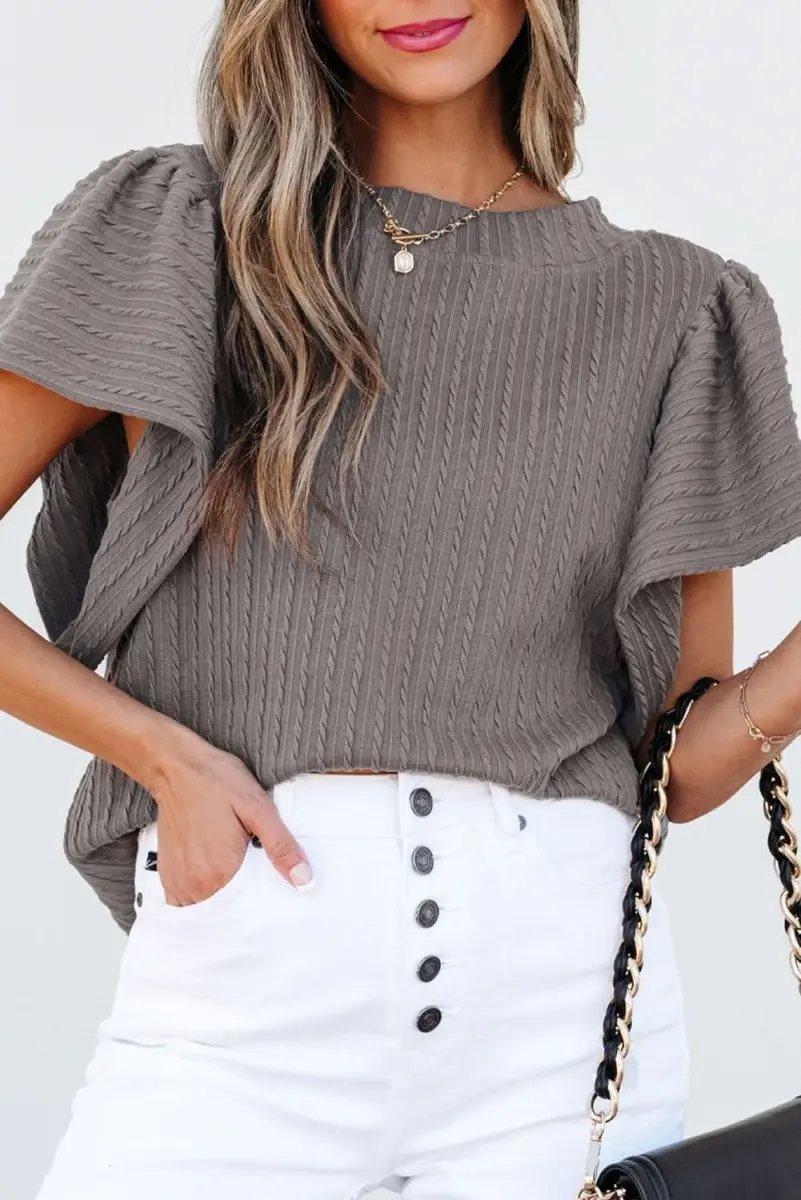 Tops/Blouses & Shirts Love Salve Textured Top Women's Casual Chic Flutter Sleeve Top Elegant, Solid Color