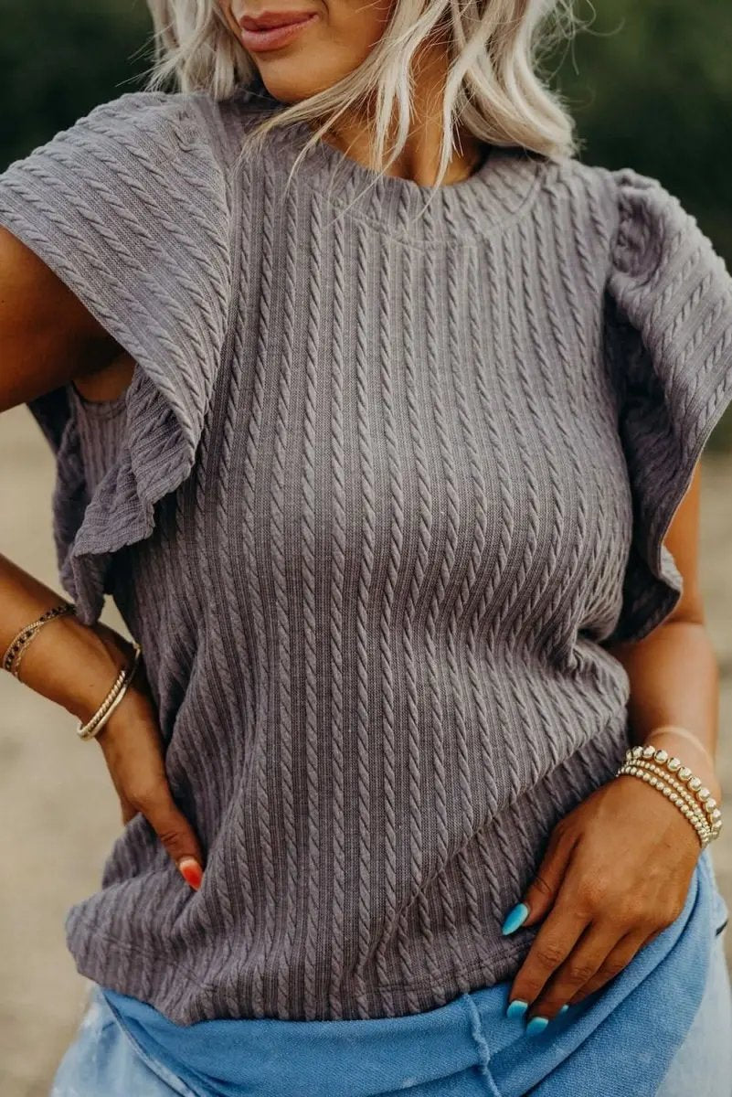 Tops/Blouses & Shirts Love Salve Textured Top Women's Casual Chic Flutter Sleeve Top Elegant, Solid Color