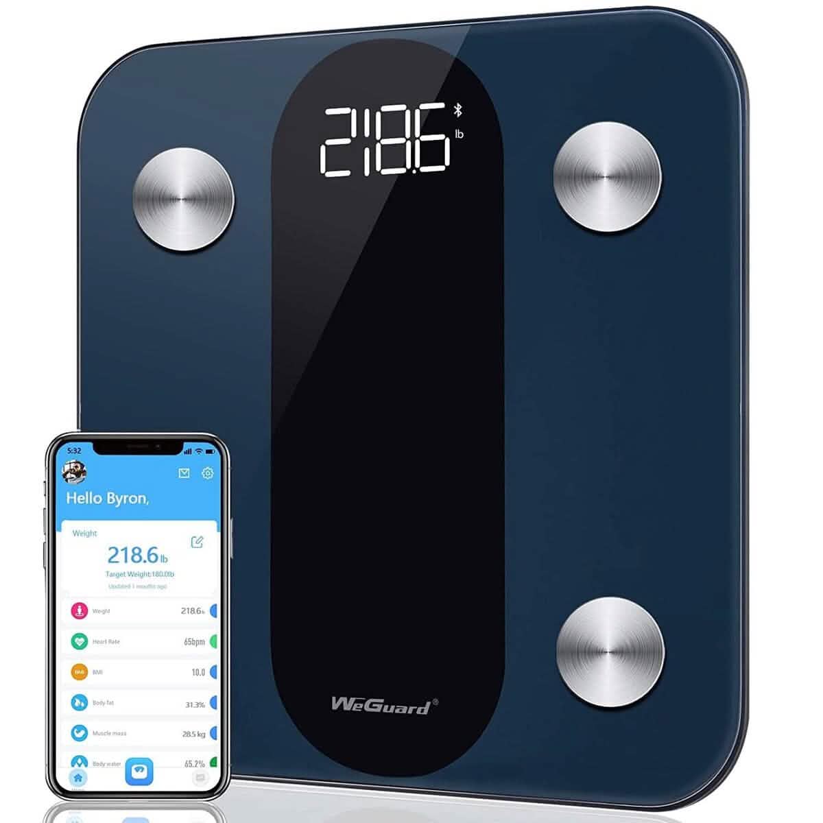 Smart Digital Bathroom Scale with Heart Rate Tracking, Body Fat, BMI with App