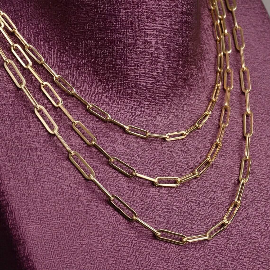 Solid 14K Gold 5mm Paperclip Chain Necklace Made In Italy