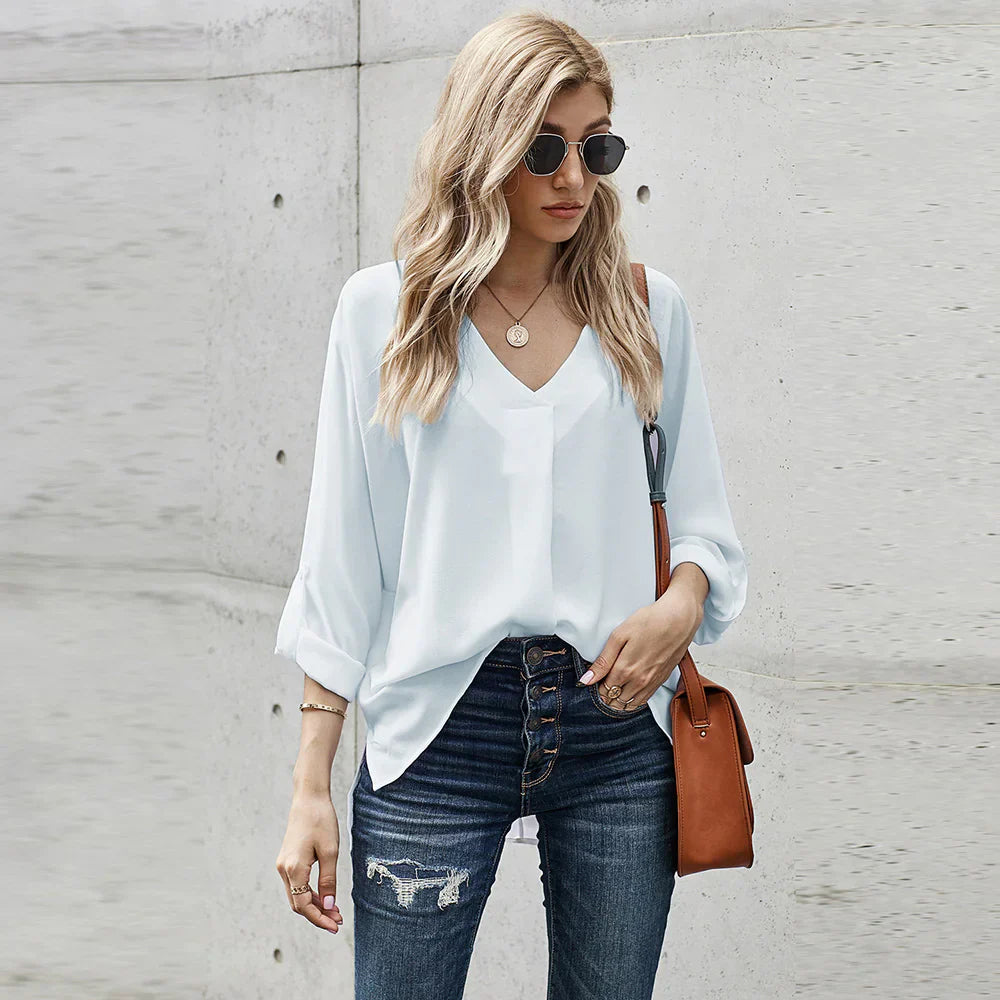 Solid Color Loose Pullover Shirt - # WOAA21510021-PRG