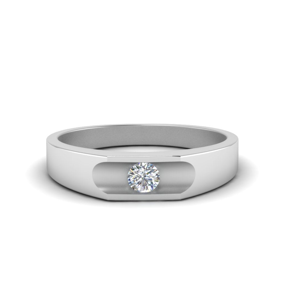 Half Bezel Solitaire Mens Diamond Ring