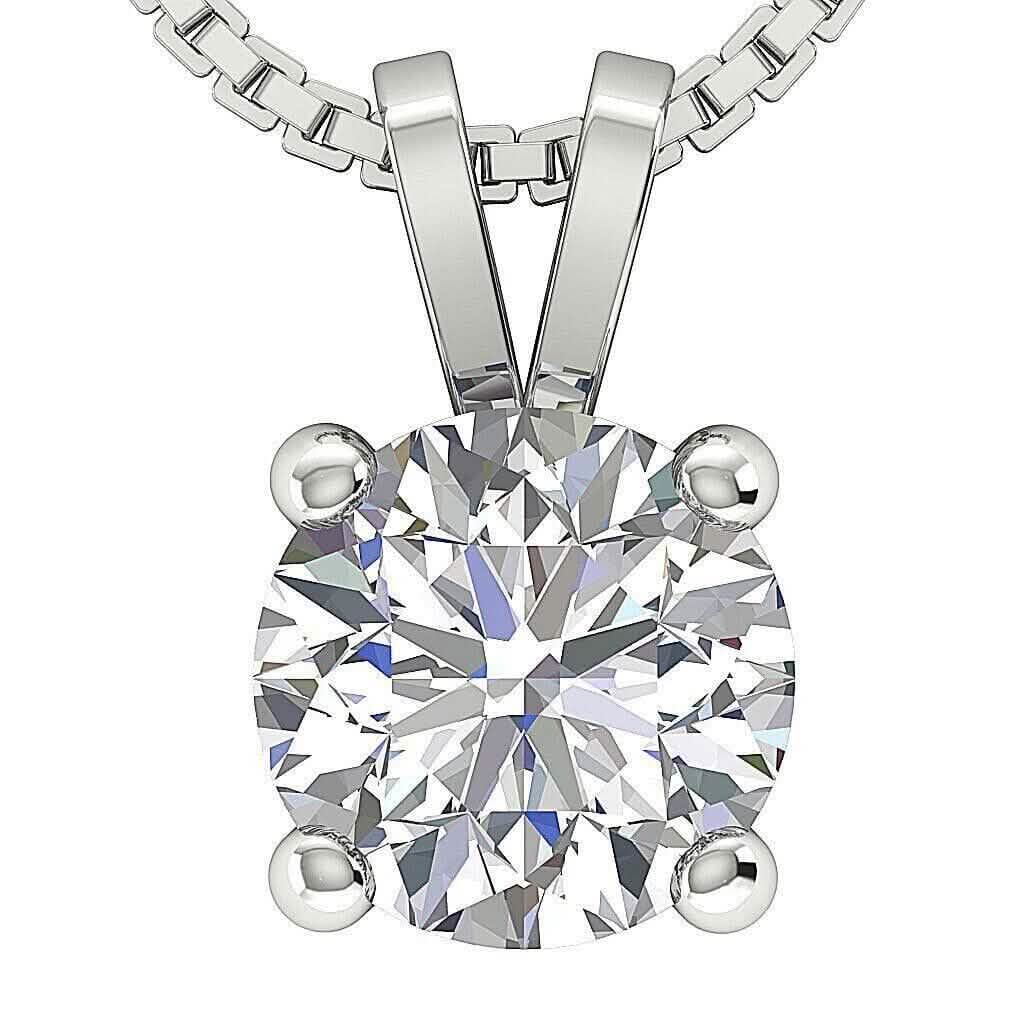 Solitaire Pendant I2 H 1.03 Ct Round Cut Diamond Four Prong Set 14K White Gold