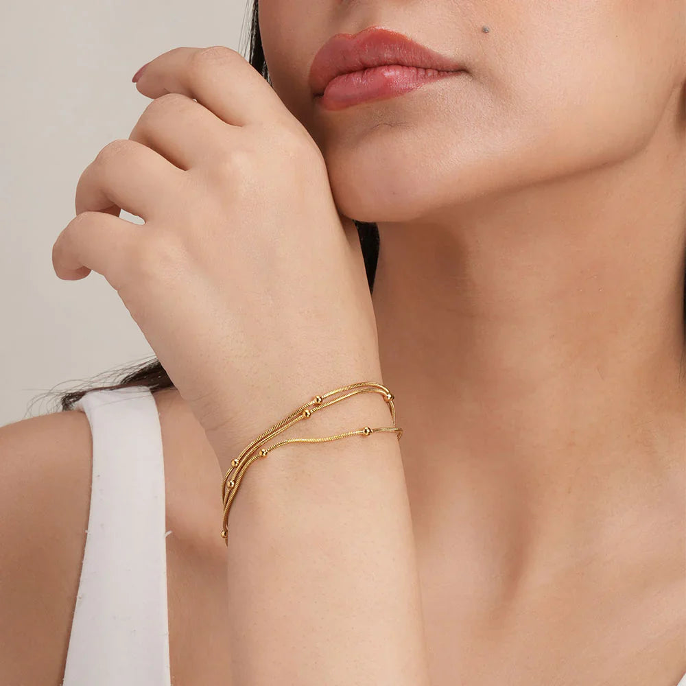 Triple Layer Gold Chain Bracelet with Beads E-legant Women’s Jewelry