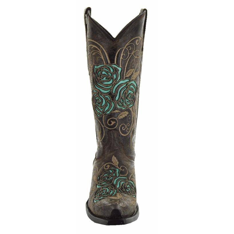 Botas vaqueras de mujer con incrustaciones de rosa turquesa (M50032)