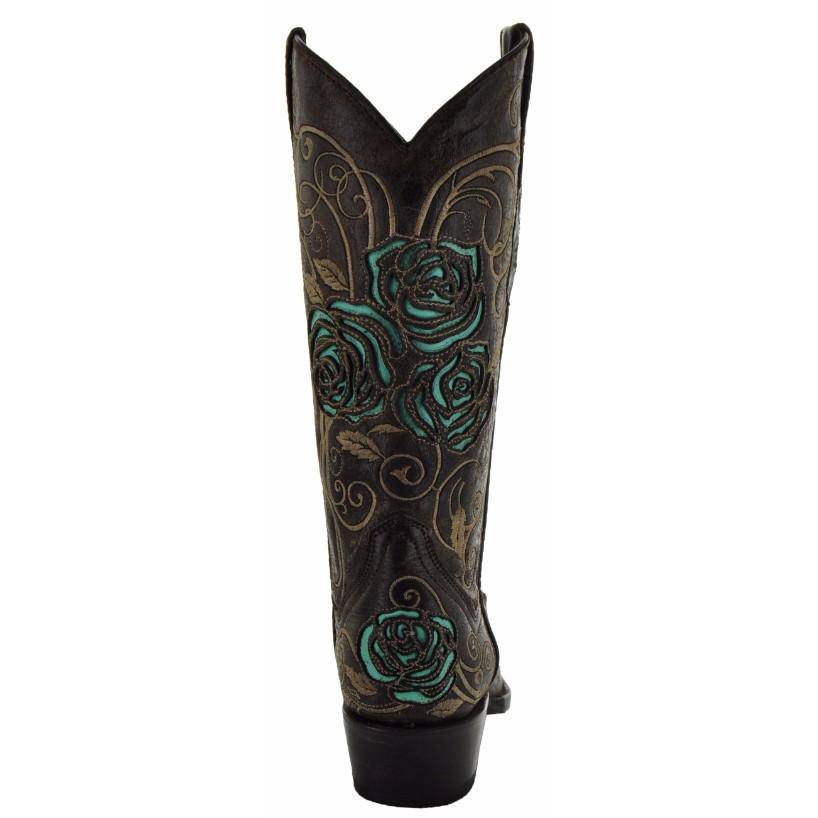 Botas vaqueras de mujer con incrustaciones de rosa turquesa (M50032)