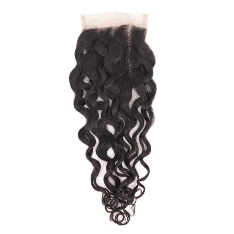 Cierre de encaje transparente de cabello humano 4x4, onda española