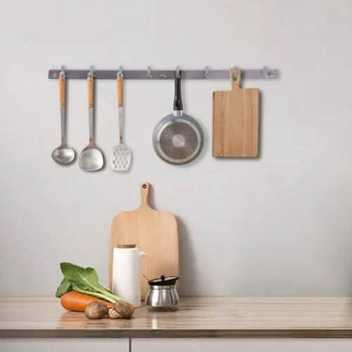 Stainless Steel 24" Wall Mounted Rack with 8 Hooks - Silver
