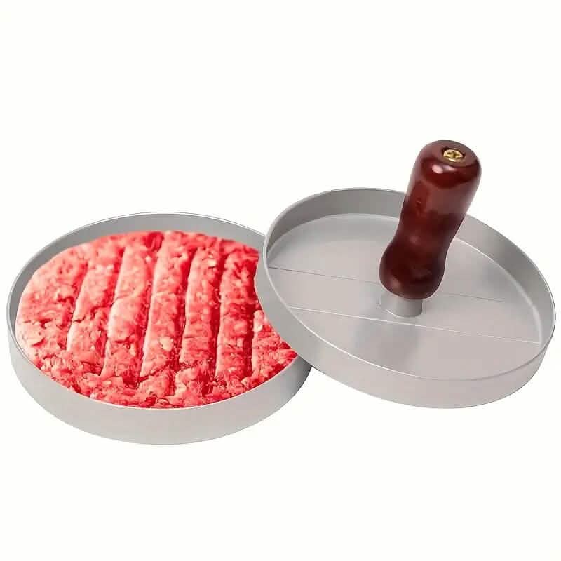 Stainless Steel Hamburger Patty Press with Wooden Handle