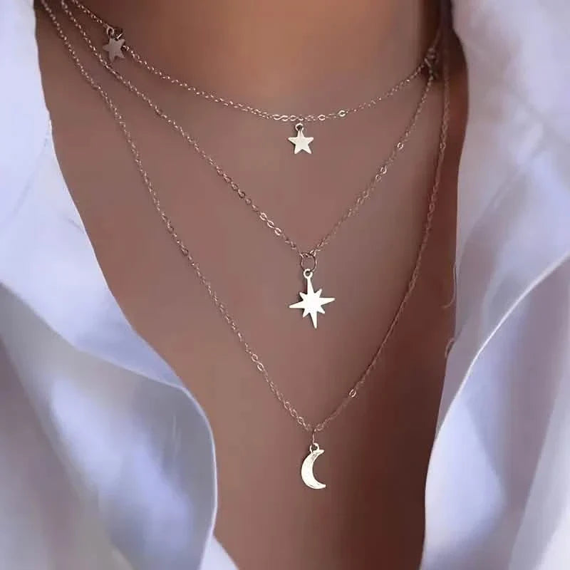 Star Moon Multi-layer Pendant Necklace