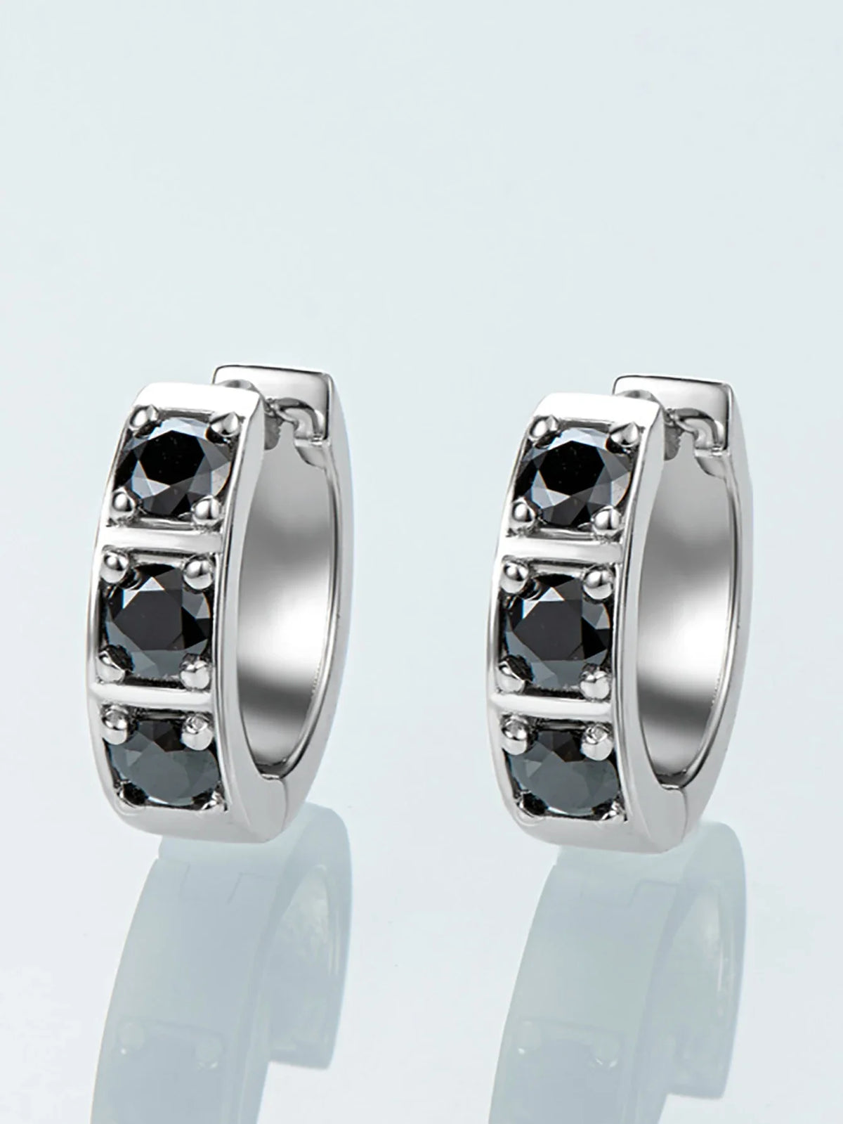 Square-Set Three-Stone Moissanite Hoop Earrings, White or Black