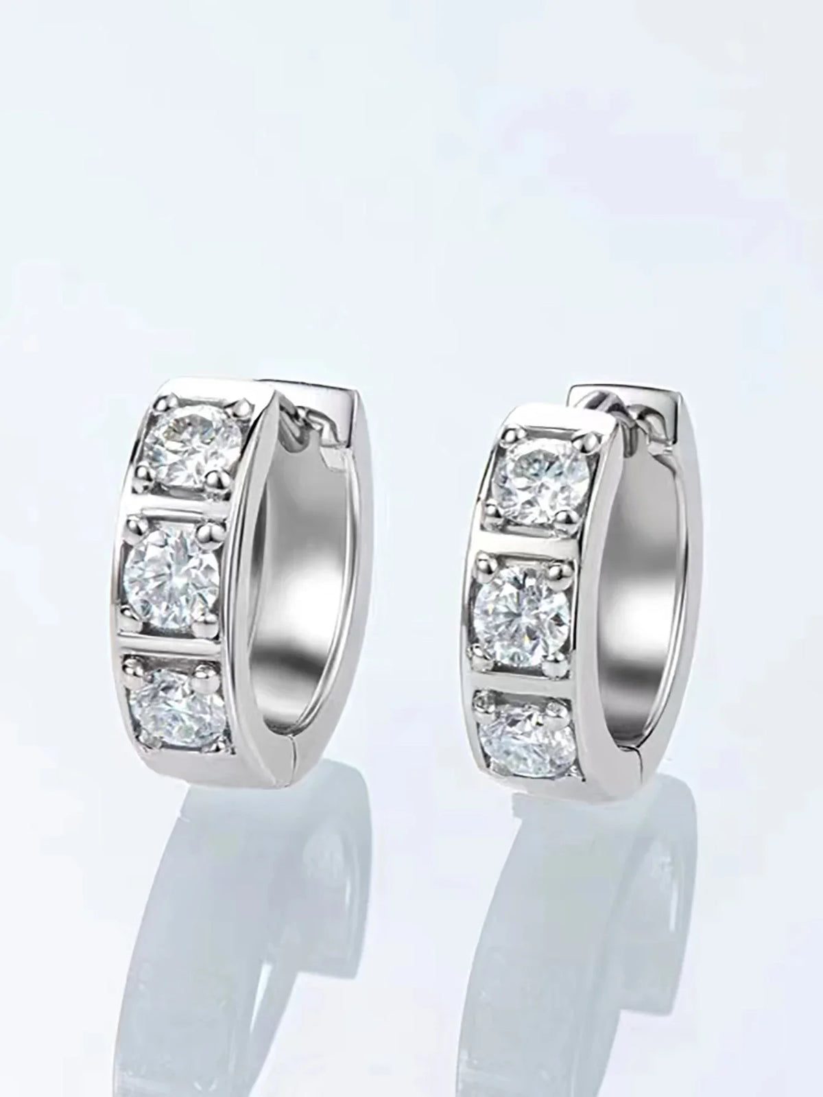 Square-Set Three-Stone Moissanite Hoop Earrings, White or Black