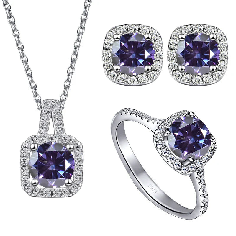 Sterling Silver 3-Piece Moissanite Jewelry Set 1ct Necklace Ring Earrings