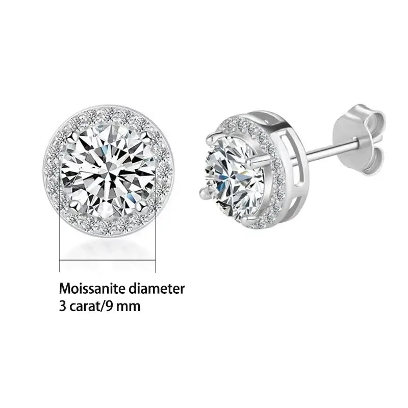 Round Halo Moissanite Stud Earrings, 0.5 to 3 Carat Each
