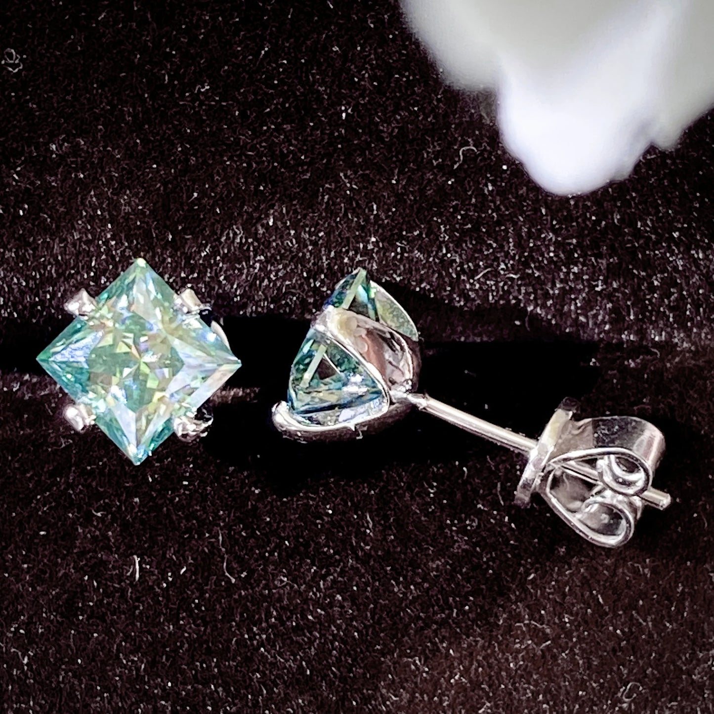 Sterling Silver 925 Green Princess Cut Moissanite Stud Earrings For Women