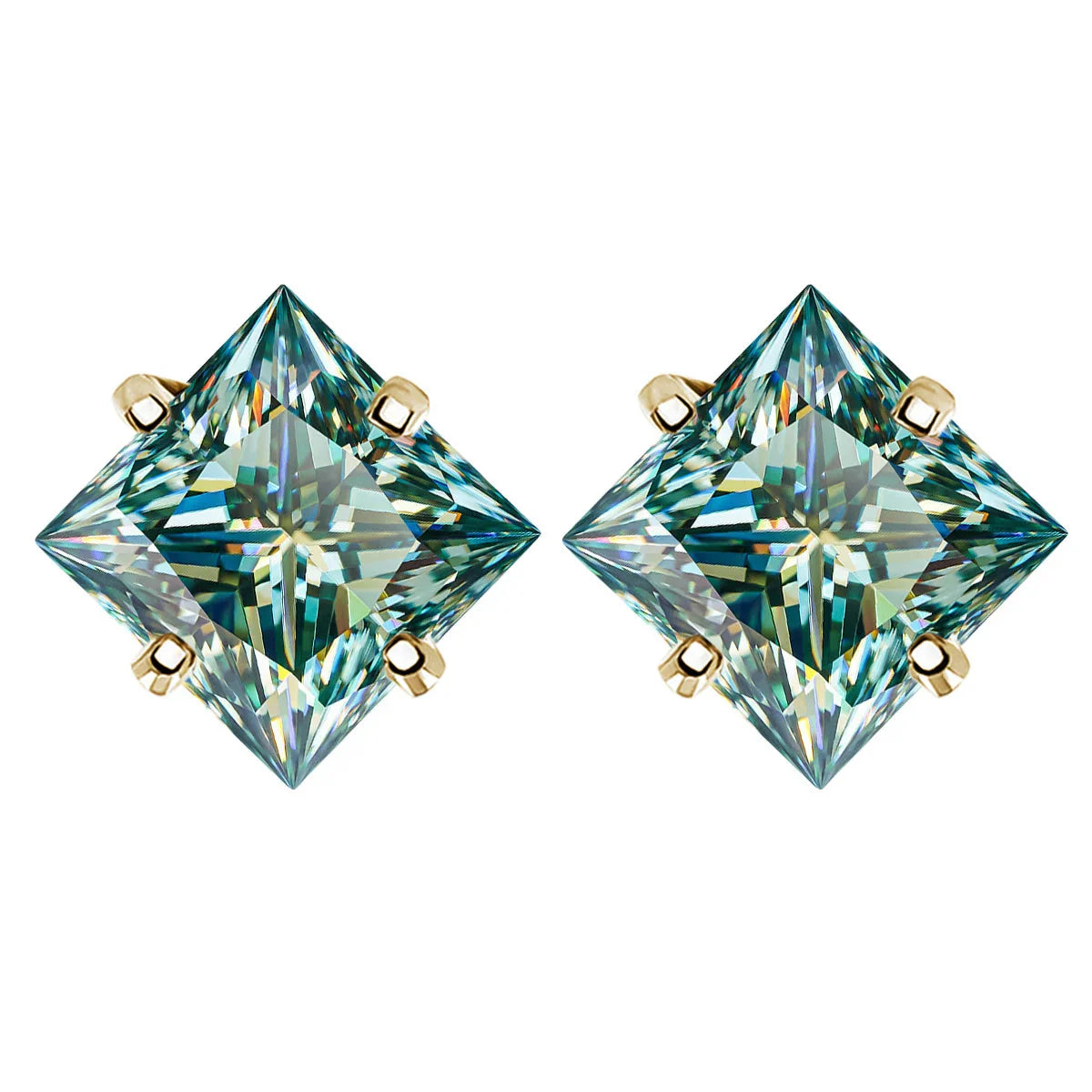 Sterling Silver 925 Green Princess Cut Moissanite Stud Earrings For Women