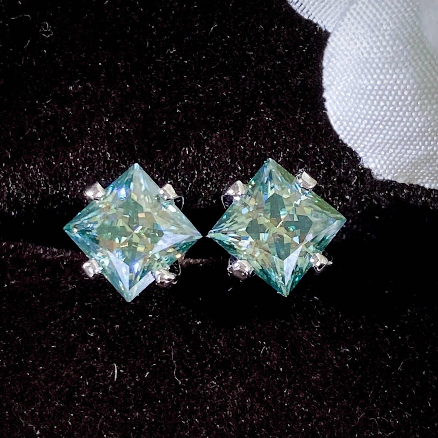 Sterling Silver 925 Green Princess Cut Moissanite Stud Earrings For Women