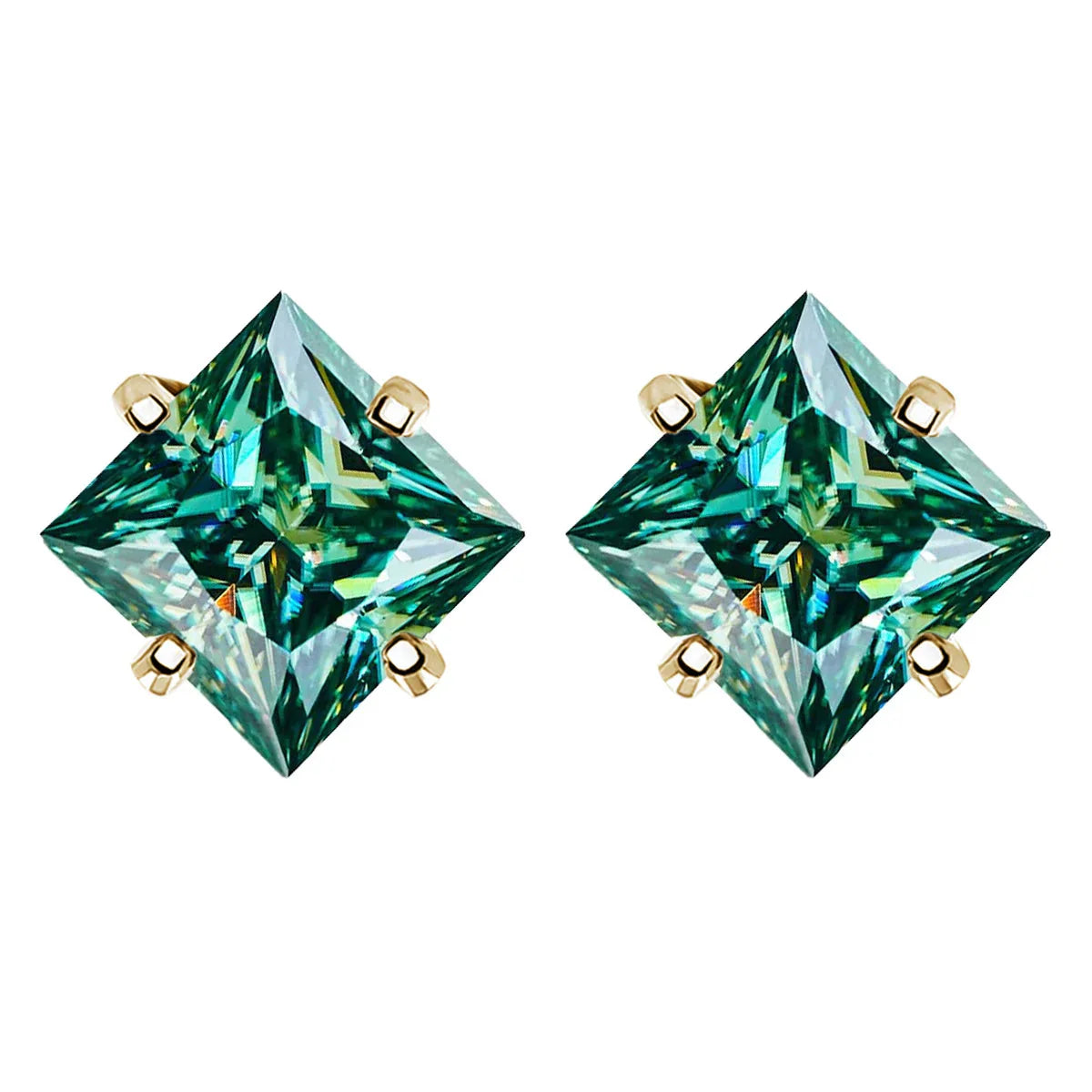 Sterling Silver 925 Green Princess Cut Moissanite Stud Earrings For Women