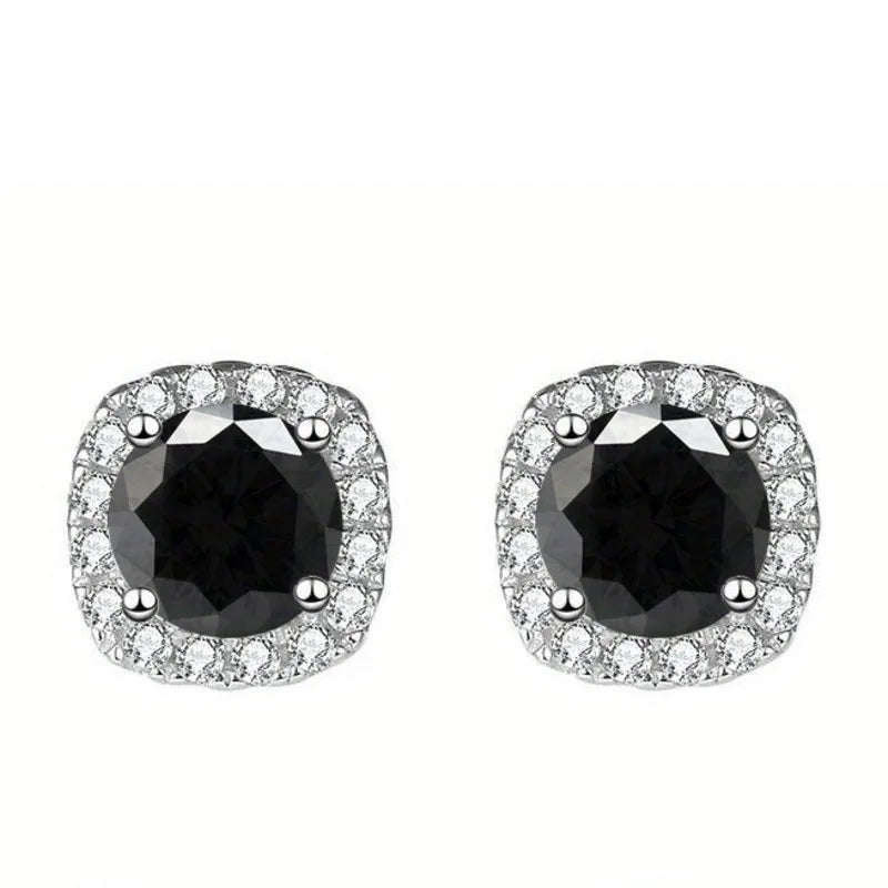Colored Cushion Halo Moissanite Stud Earrings in Silver