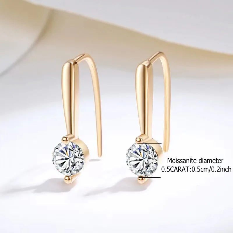 Round Moissanite Long-Hook Drop Earrings in Sterling Silver