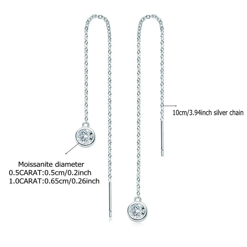 Moissanite Bezel Chain Threader Earrings in Sterling Silver