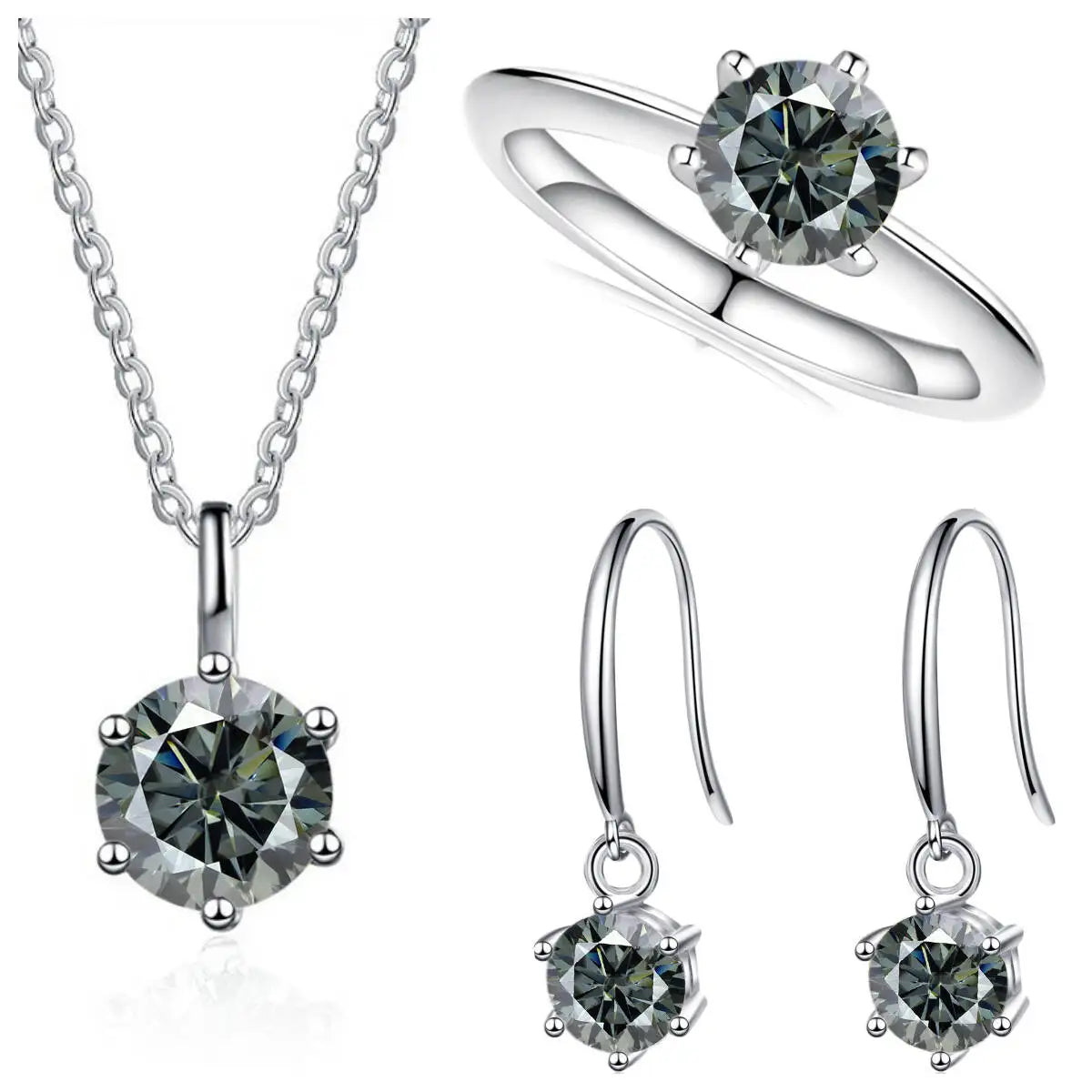 Conjunto de joyas de moissanita de plata de ley 925 de 2,5 CT y color D, collar y pendientes